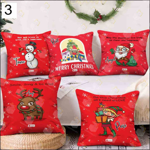 Personalized Merry Christmas Cushion Cover Set of 5